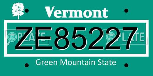 ZE85227 Vermont License Plate