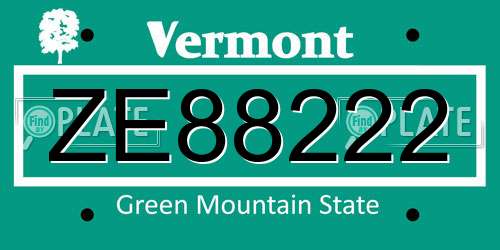 ZE88222 Vermont License Plate