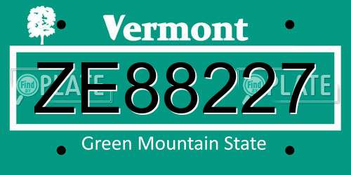 ZE88227 Vermont License Plate