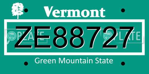 ZE88727 Vermont License Plate