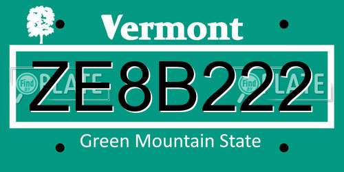 ZE8B222 Vermont License Plate