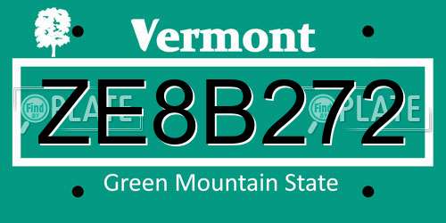 ZE8B272 Vermont License Plate