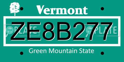 ZE8B277 Vermont License Plate
