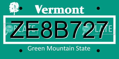 ZE8B727 Vermont License Plate