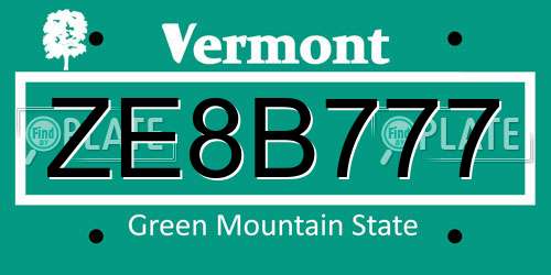 ZE8B777 Vermont License Plate