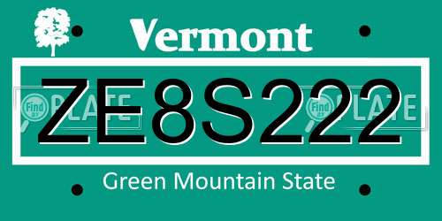 ZE8S222 Vermont License Plate