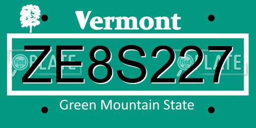 ZE8S227 Vermont License Plate
