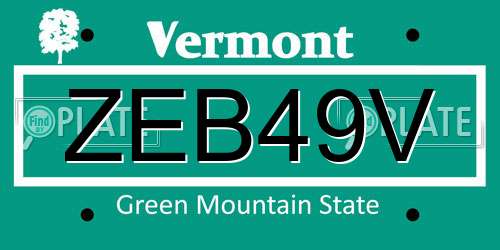 ZEB49V Vermont License Plate
