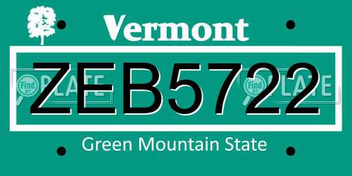 ZEB5722 Vermont License Plate