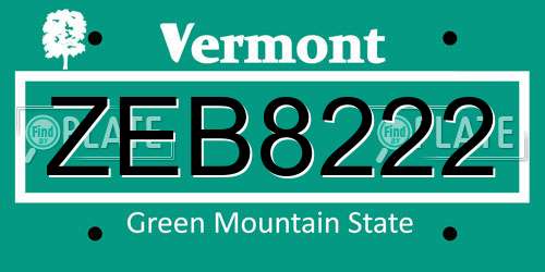 ZEB8222 Vermont License Plate