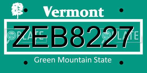 ZEB8227 Vermont License Plate