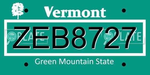 ZEB8727 Vermont License Plate