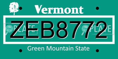 ZEB8772 Vermont License Plate