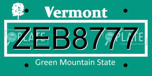 ZEB8777 Vermont License Plate