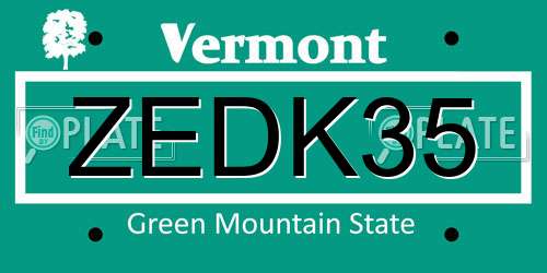 ZEDK35 Vermont License Plate