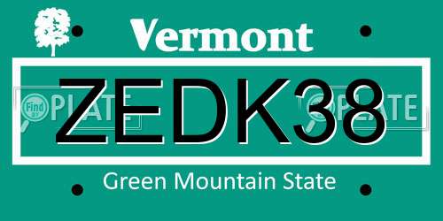 ZEDK38 Vermont License Plate