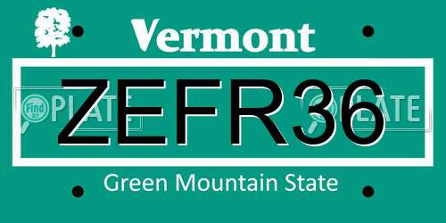 ZEFR36 Vermont License Plate