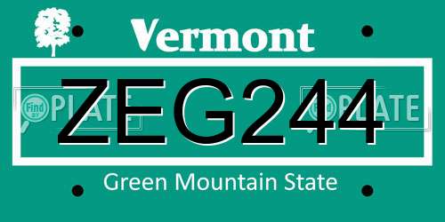 ZEG244 Vermont License Plate
