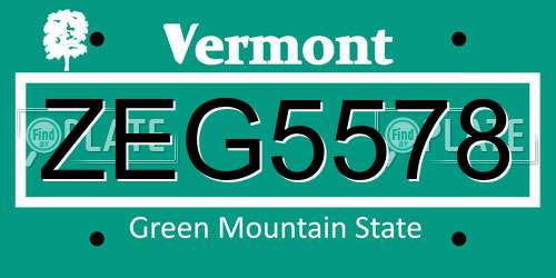 ZEG5578 Vermont License Plate