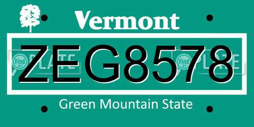 ZEG8578 Vermont License Plate