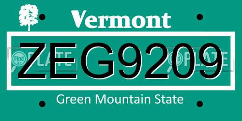 ZEG9209 Vermont License Plate