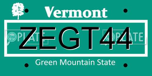 ZEGT44 Vermont License Plate