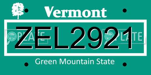 ZEL2921 Vermont License Plate
