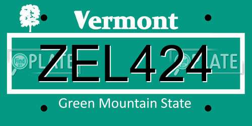 ZEL424 Vermont License Plate