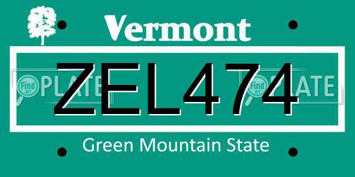ZEL474 Vermont License Plate