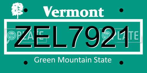 ZEL7921 Vermont License Plate