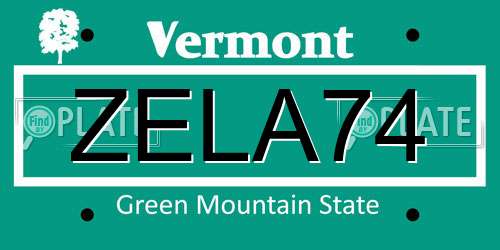 ZELA74 Vermont License Plate