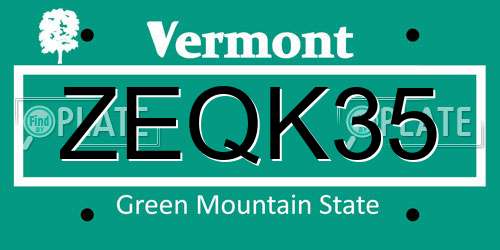 ZEQK35 Vermont License Plate