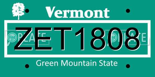 ZET1808 Vermont License Plate