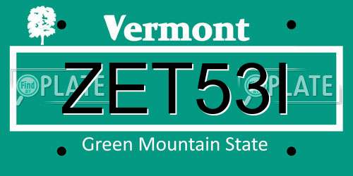 ZET53I Vermont License Plate