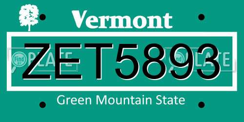 ZET5893 Vermont License Plate