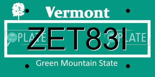 ZET83I Vermont License Plate