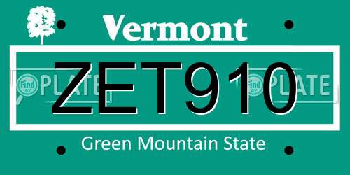 ZET910 Vermont License Plate