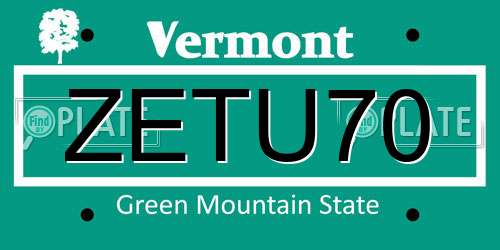 ZETU70 Vermont License Plate