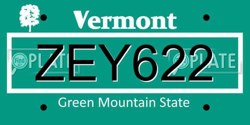 ZEY622 Vermont License Plate