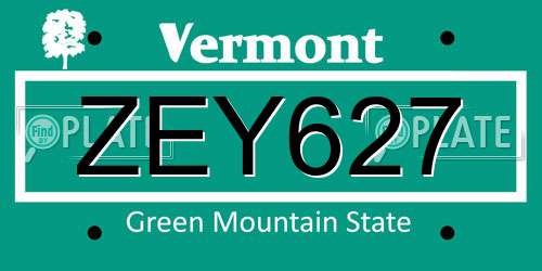 ZEY627 Vermont License Plate
