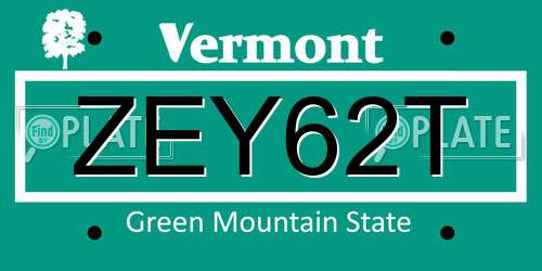ZEY62T Vermont License Plate