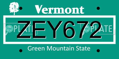 ZEY672 Vermont License Plate