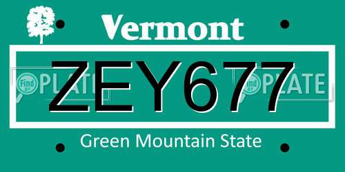 ZEY677 Vermont License Plate