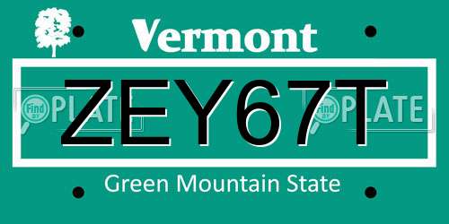 ZEY67T Vermont License Plate