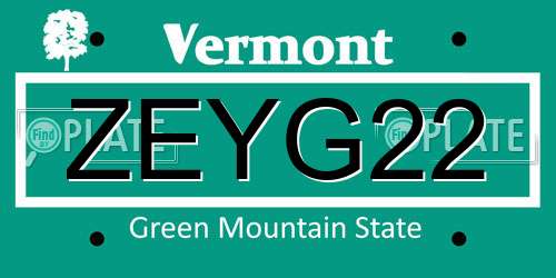 ZEYG22 Vermont License Plate