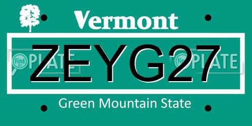 ZEYG27 Vermont License Plate