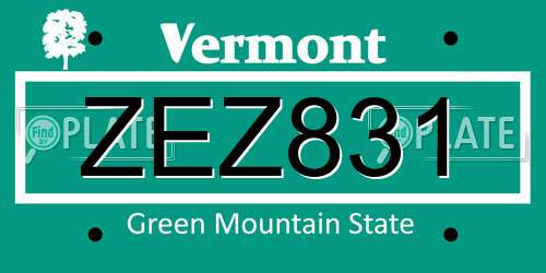 ZEZ831 Vermont License Plate