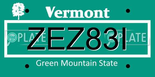 ZEZ83I Vermont License Plate