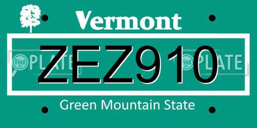 ZEZ910 Vermont License Plate