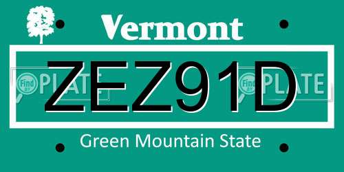 ZEZ91D Vermont License Plate